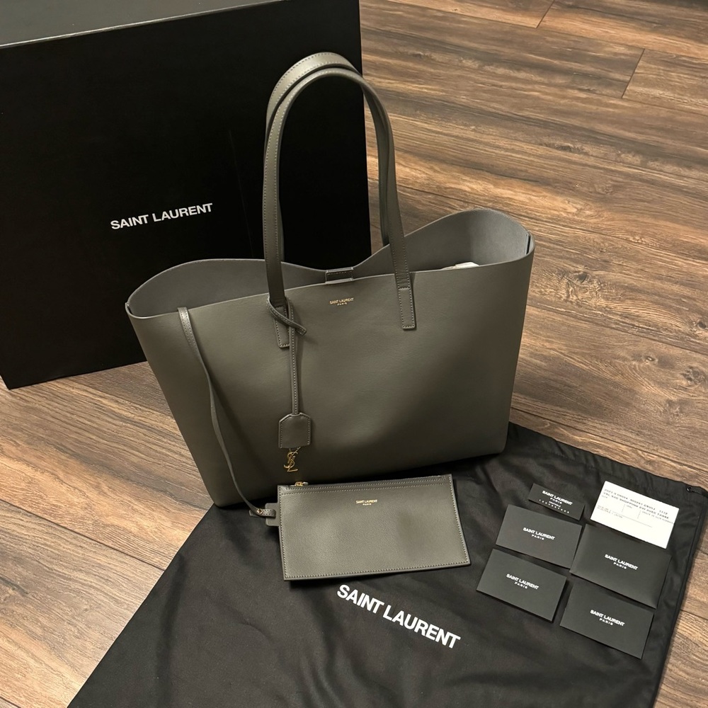 ❌SOLD❌ Saint Laurent Shopping East/West Tote Bag in Storm Grey Smooth Calfskin
